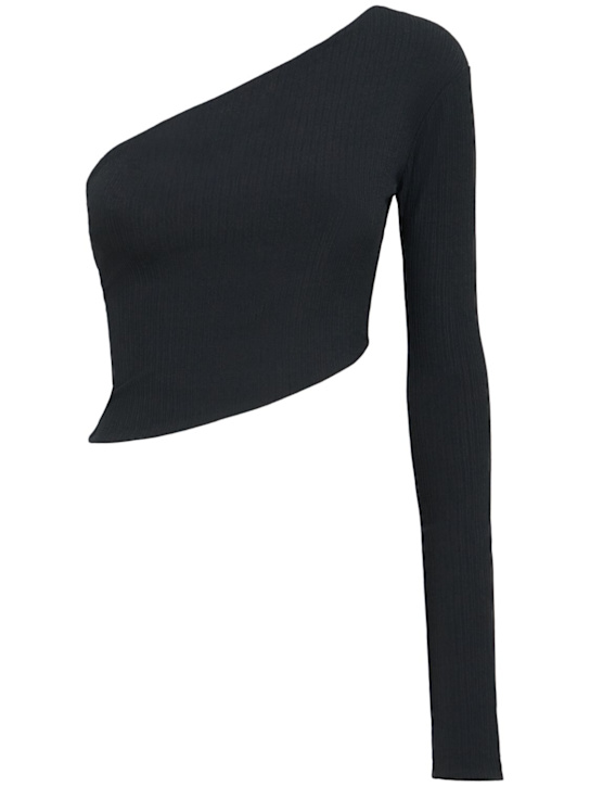 Lama Jouni: Off-shoulder stretch viscose jersey top - Black - women_0 | Luisa Via Roma