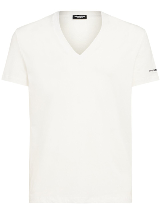 Dsquared2: Pack of 2 cotton blend v-neck t-shirts - ホワイト - men_0 | Luisa Via Roma