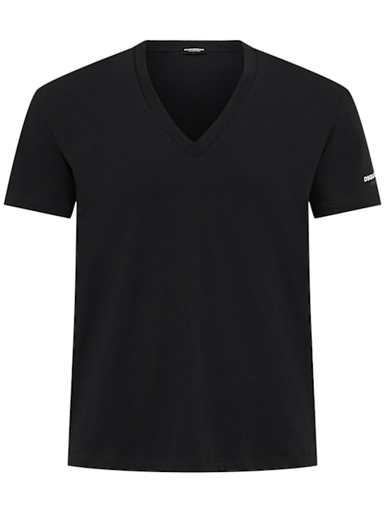 Dsquared2: 2 T-Shirts aus Baumwollmischung mit V-Ausschnitt - Schwarz - men_0 | Luisa Via Roma