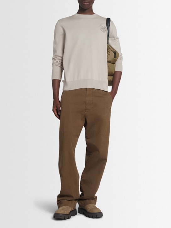 Moncler: Embroidered monogram cotton sweater - Agate Grey - men_1 | Luisa Via Roma