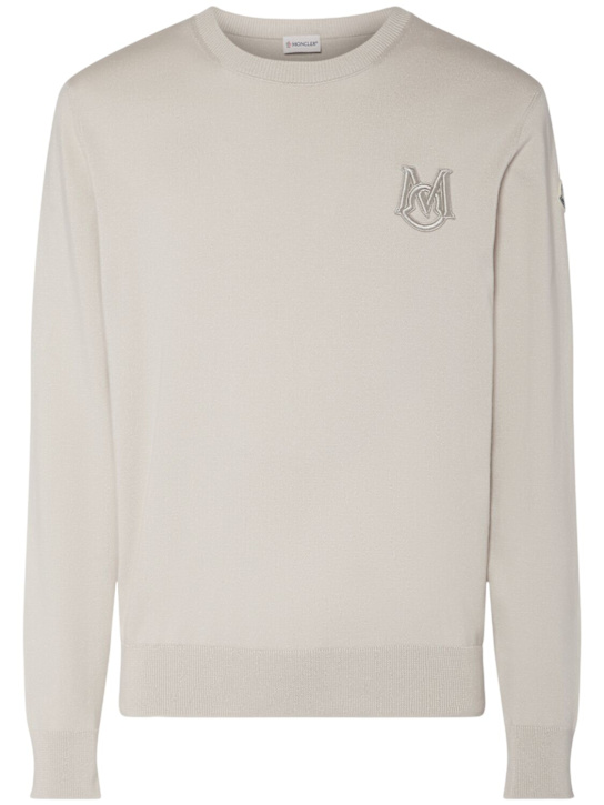 Moncler: Embroidered monogram cotton sweater - Agate Grey - men_0 | Luisa Via Roma