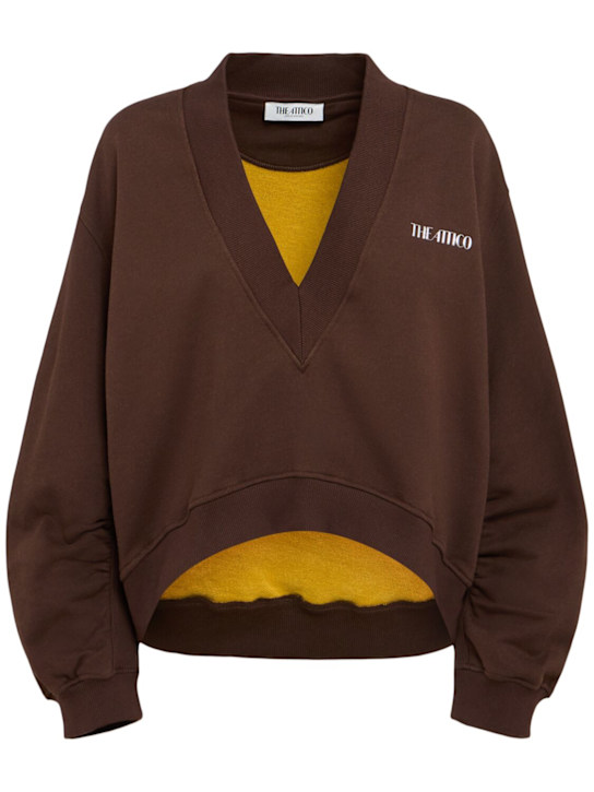 The Attico: Double cotton jersey v-neck sweatshirt - women_0 | Luisa Via Roma