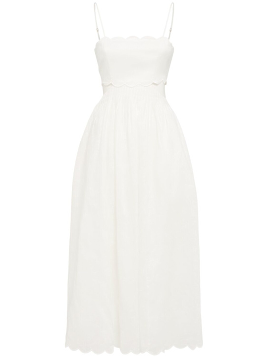 Zimmermann: Rhiannon scalloped linen midi dress - Ivory - women_0 | Luisa Via Roma