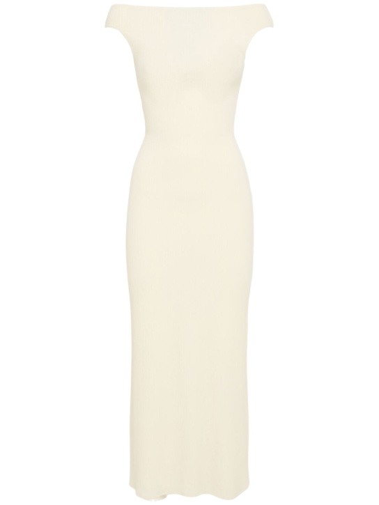 Lama Jouni: Off-shoulder stretch viscose long dress - ホワイト - women_0 | Luisa Via Roma
