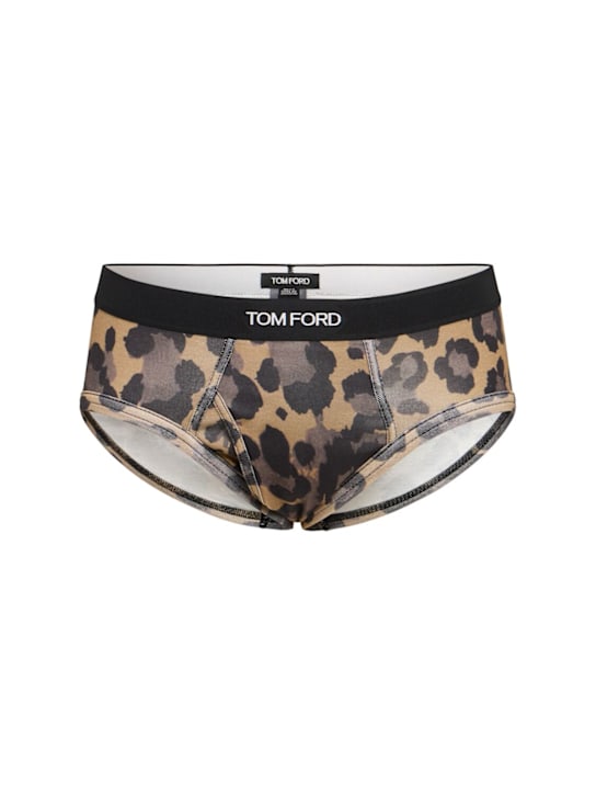 Tom Ford: Printed stretch jersey briefs - Pale Brown - men_0 | Luisa Via Roma