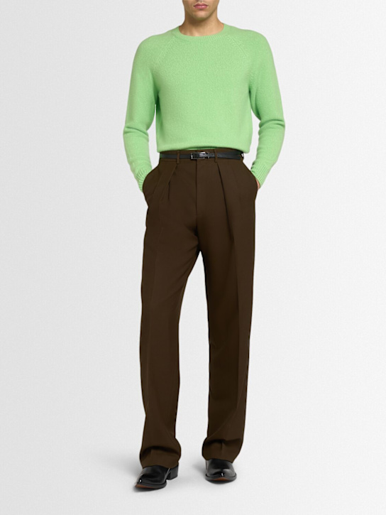 Tom Ford: 高腰斜纹裤子 - Olive Brown - men_1 | Luisa Via Roma