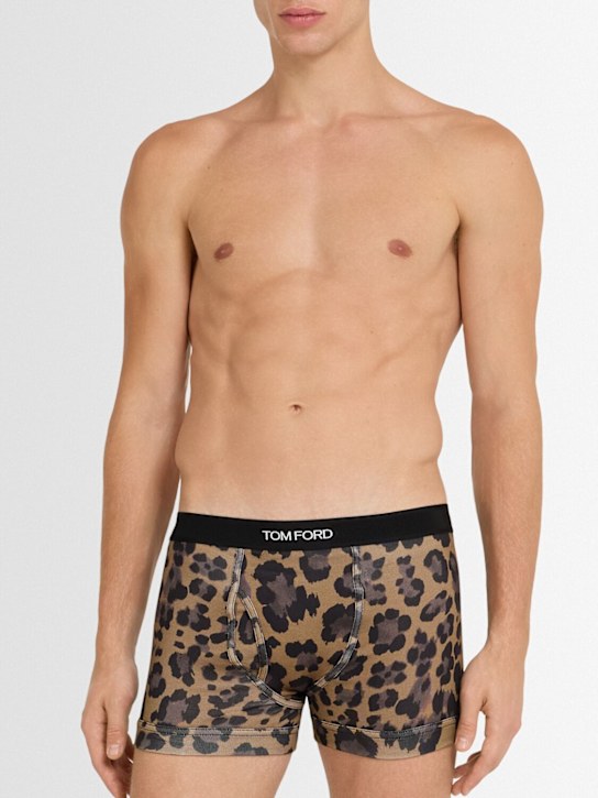 Tom Ford: Printed stretch cotton boxer briefs - Pale Brown - men_1 | Luisa Via Roma