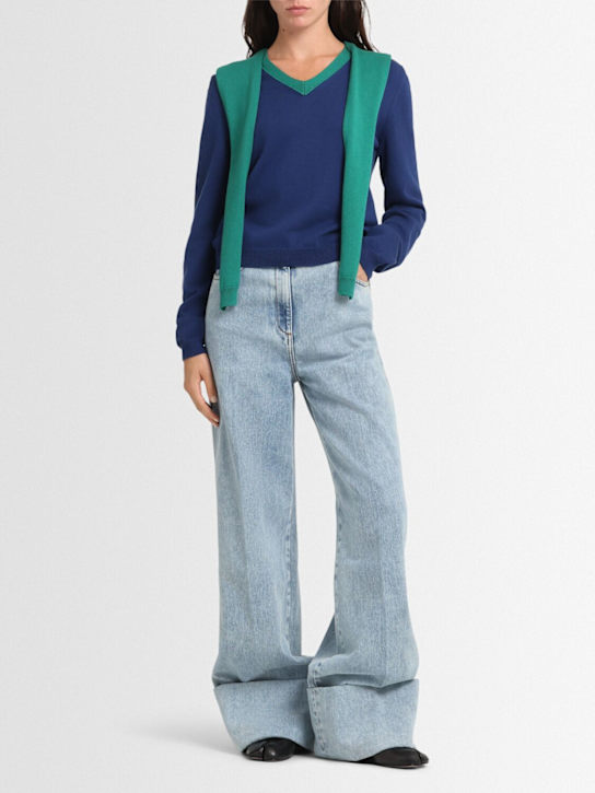 Eenk: Layered wool blend v-neck sweater - Blue/Green - women_1 | Luisa Via Roma