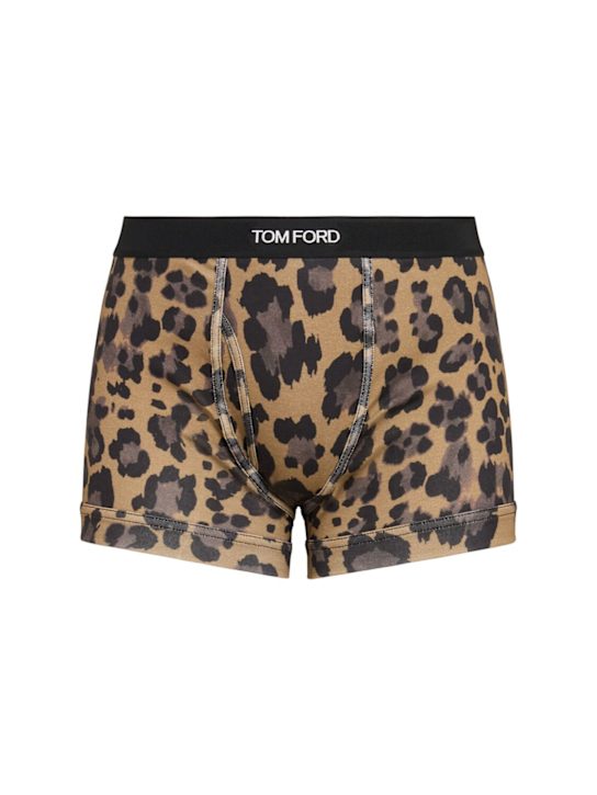 Tom Ford: Printed stretch cotton boxer briefs - Pale Brown - men_0 | Luisa Via Roma