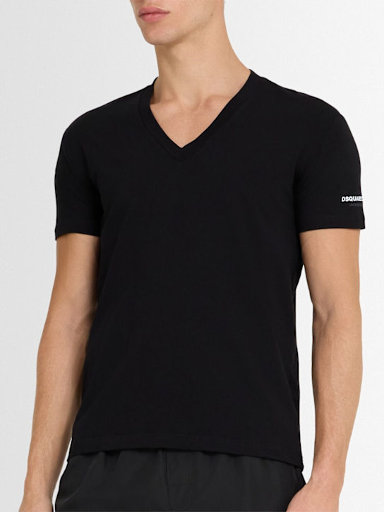 Dsquared2: 2 T-Shirts aus Baumwollmischung mit V-Ausschnitt - Schwarz - men_1 | Luisa Via Roma