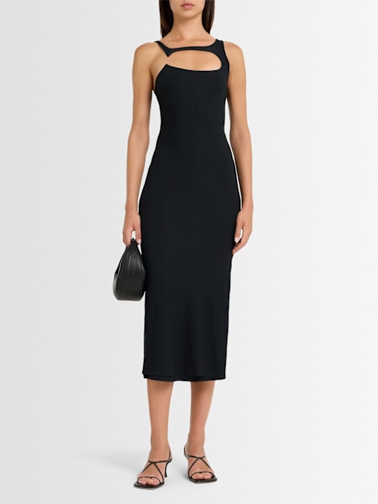 Lama Jouni: Cutout viscose blend jersey long dress - Black - women_1 | Luisa Via Roma