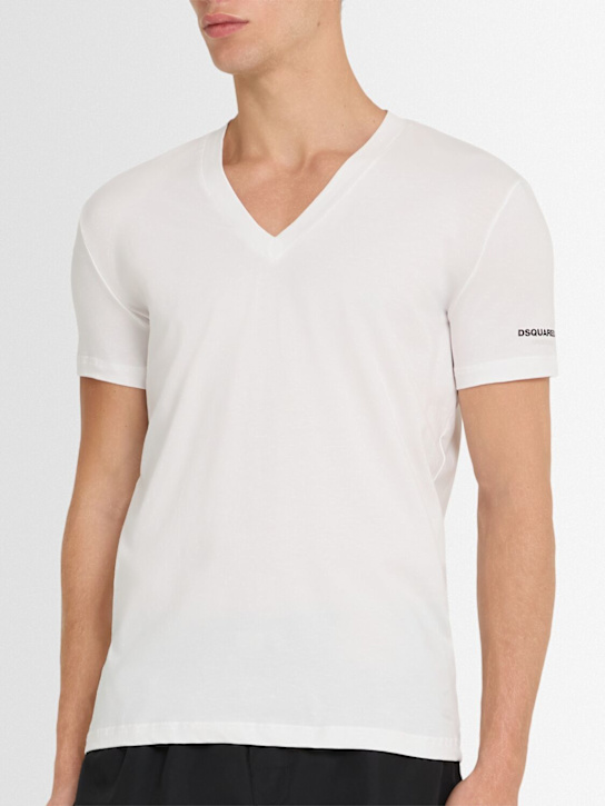 Dsquared2: Pack of 2 cotton blend v-neck t-shirts - ホワイト - men_1 | Luisa Via Roma