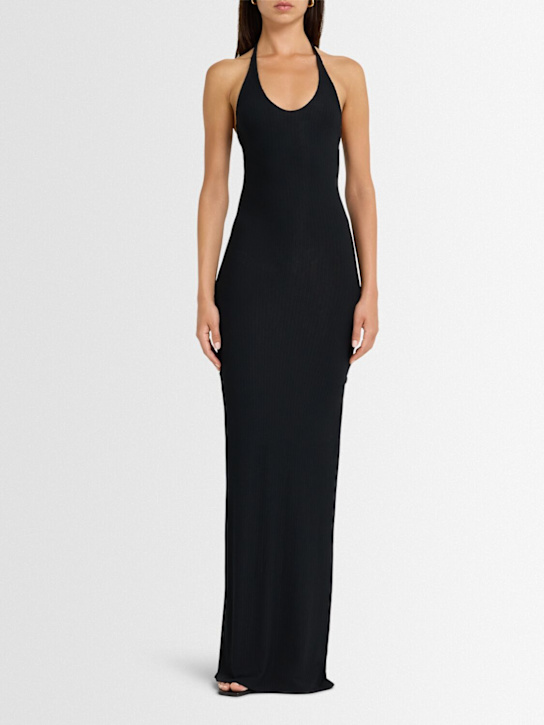 Lama Jouni: Backless viscose jersey long dress - Black - women_1 | Luisa Via Roma