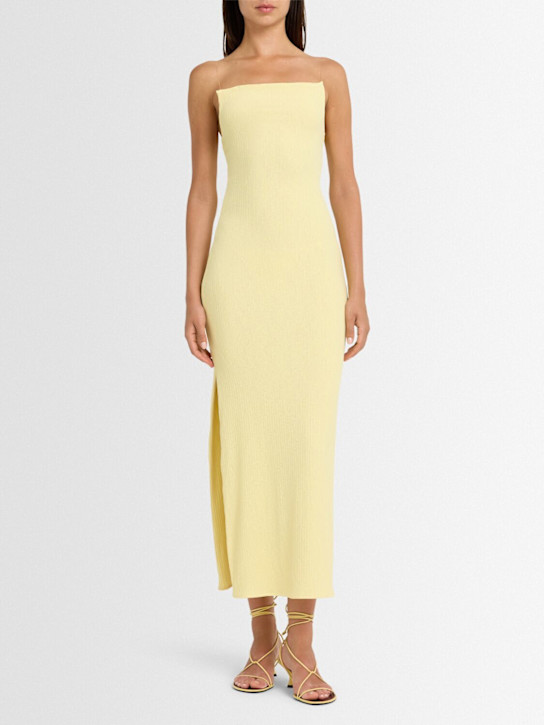 Lama Jouni: Strapless stretch viscose long dress - Yellow - women_1 | Luisa Via Roma