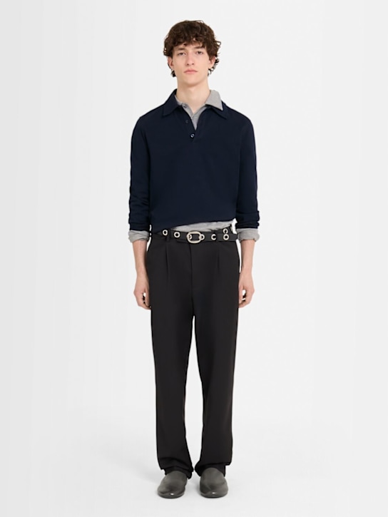 The Core: Classic long-sleeve cotton jersey polo - Blue - men_1 | Luisa Via Roma