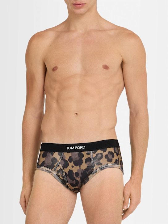 Tom Ford: Printed stretch jersey briefs - Pale Brown - men_1 | Luisa Via Roma