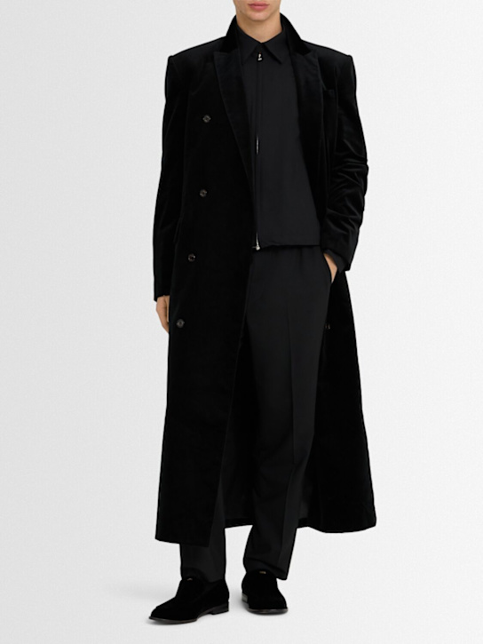 Eenk: Belted cotton velvet long coat - Black - men_1 | Luisa Via Roma
