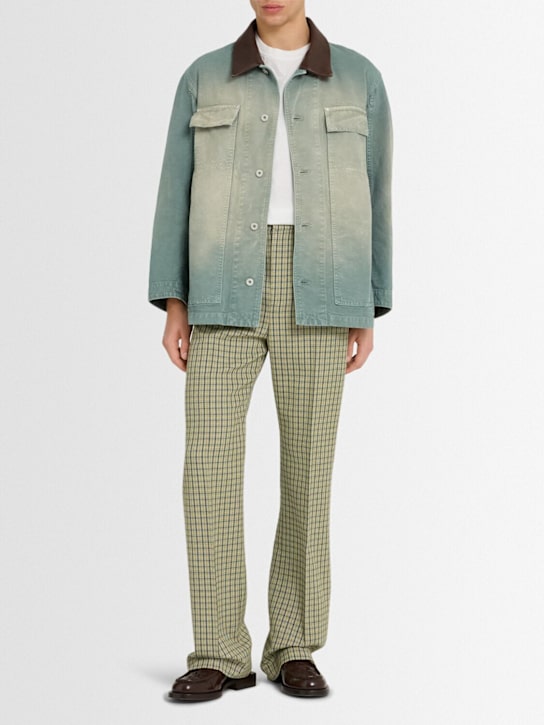 Eenk: Pleated wool blend pants - Green/Multi - men_1 | Luisa Via Roma