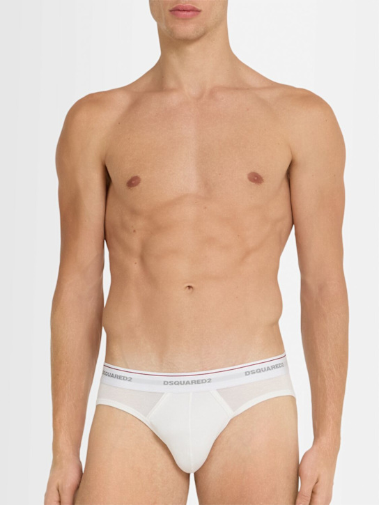 Dsquared2: Lot de 3 slips en mélange de coton - Blanc - men_1 | Luisa Via Roma