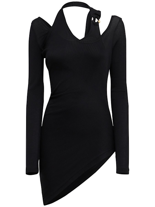 Jean Paul Gaultier: Ribbed cotton twisted double-layer top - Black - women_0 | Luisa Via Roma