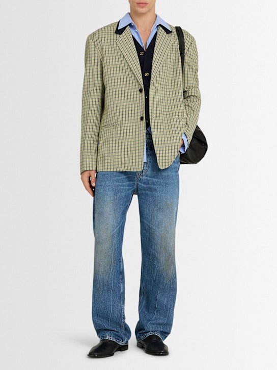 Eenk: Single breast wool blend blazer - Green/Multi - men_1 | Luisa Via Roma