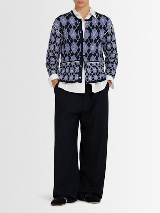Eenk: Argyle knit cotton cardigan - Navy - men_1 | Luisa Via Roma