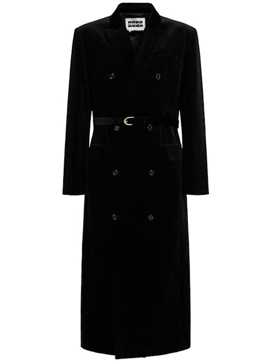 Eenk: Belted cotton velvet long coat - Black - men_0 | Luisa Via Roma