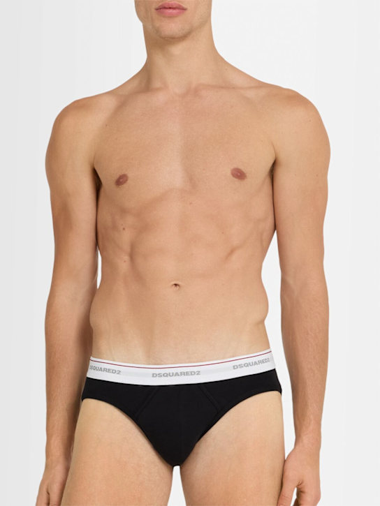 Dsquared2: Pack of 3 cotton blend briefs - Black - men_1 | Luisa Via Roma