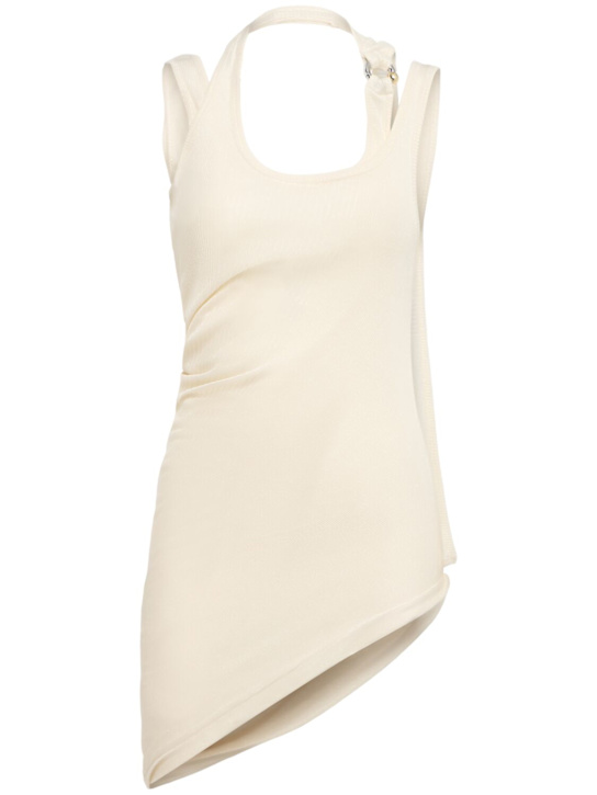 Jean Paul Gaultier: Ribbed cotton twisted double-layer top - Ecru - women_0 | Luisa Via Roma