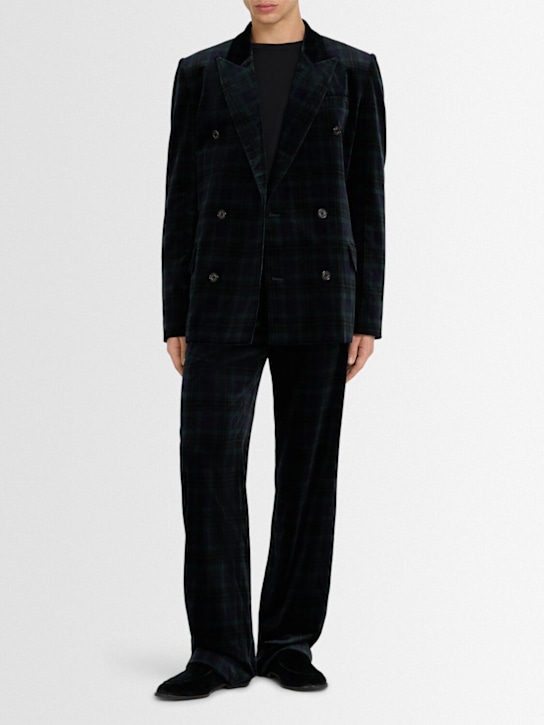 Eenk: Double breasted velvet blazer - Navy - men_1 | Luisa Via Roma