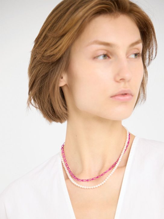 EÉRA: Chain & pearl double Reine necklace - Pearl/Fuchsia - women_1 | Luisa Via Roma