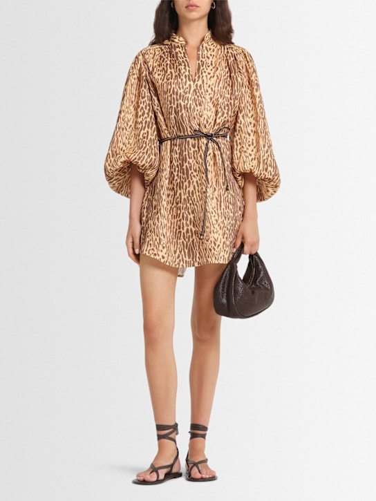 Zimmermann: Cascadian linen tunic dress - Tan Leopard - women_1 | Luisa Via Roma