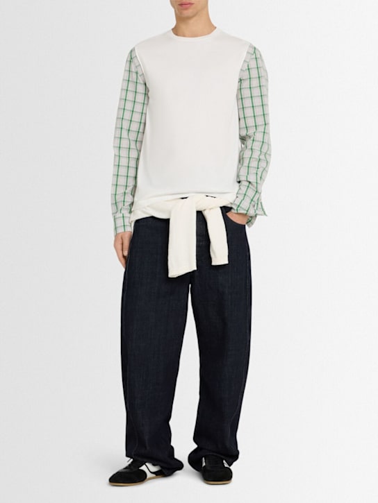 Eenk: Contrast cotton & linen top - Ivory - men_1 | Luisa Via Roma