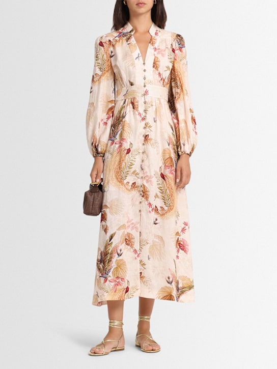 Zimmermann: Ascension linen plunge midi dress - Cream/Multi - women_1 | Luisa Via Roma