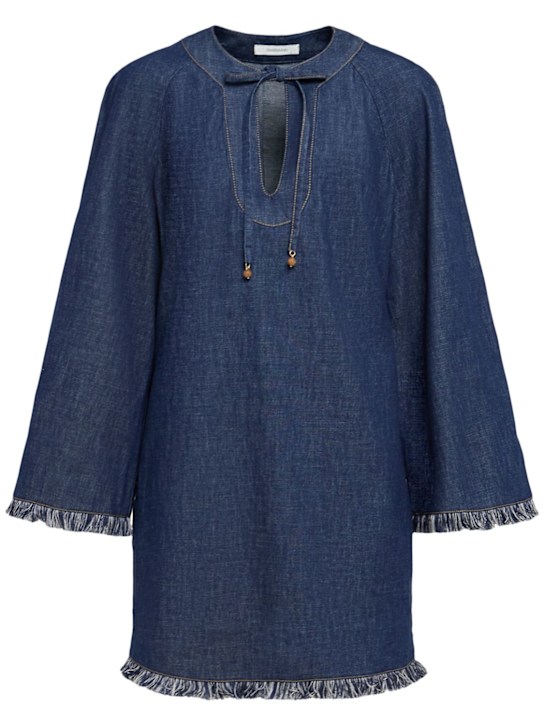 Zimmermann: Rhiannon fringed denim mini dress - Blue - women_0 | Luisa Via Roma