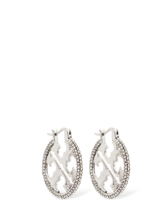 Tory Burch: Miller pavé hoop earrings - Silver - women_0 | Luisa Via Roma