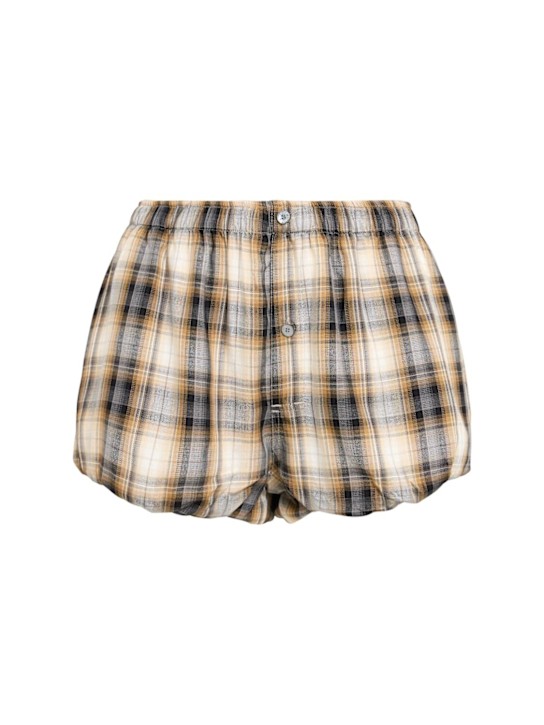 Acne Studios: Pebby plaid flannel boxer shorts - Beige/Black - women_0 | Luisa Via Roma