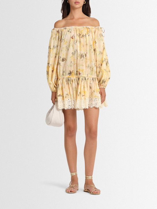 Zimmermann: Cascadian tiered cotton mini dress - Yellow/Multi - women_1 | Luisa Via Roma