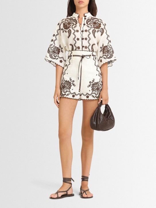 Zimmermann: Ascension embroidered linen shorts - women_1 | Luisa Via Roma