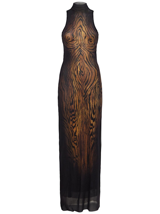 Jean Paul Gaultier: Double-layer printed mesh long dress - women_0 | Luisa Via Roma