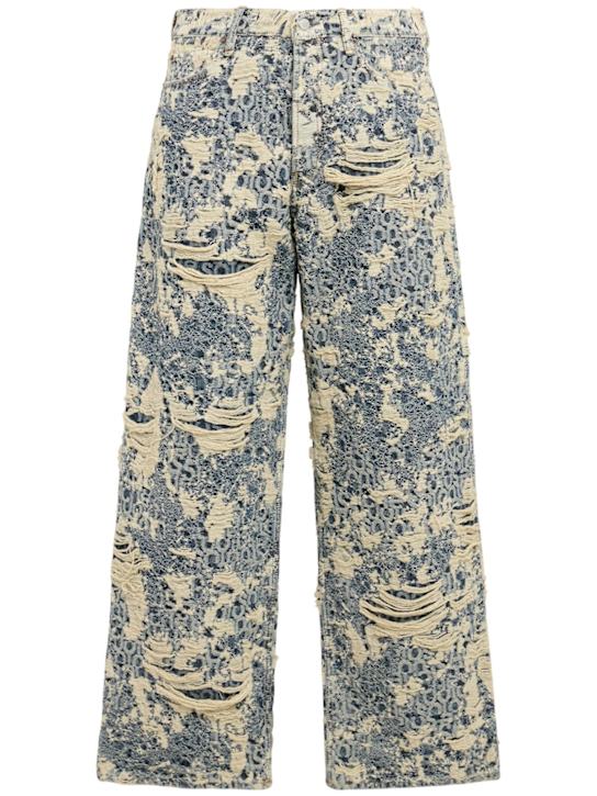 Acne Studios: 1981 Distressed monogram jeans - Mid Blue - men_0 | Luisa Via Roma