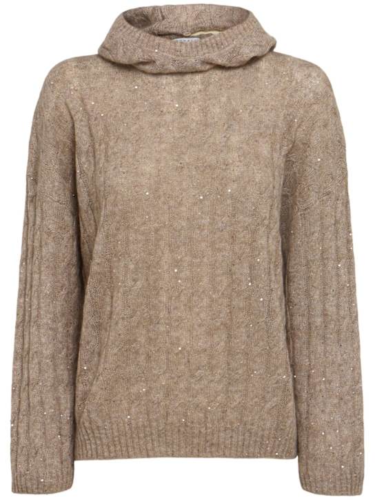 Brunello Cucinelli: Embellished mohair blend sweater - Brown - women_0 | Luisa Via Roma