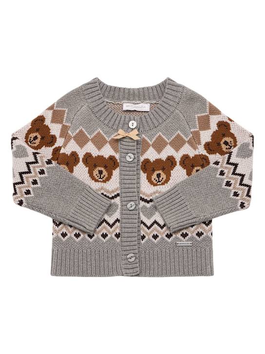Monnalisa: Poly blend jacquard knit cardigan - Grey - kids-girls_0 | Luisa Via Roma