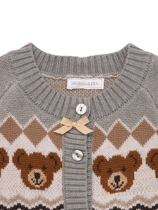Monnalisa: Poly blend jacquard knit cardigan - Grey - kids-girls_1 | Luisa Via Roma