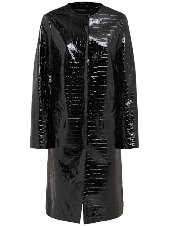 Toteme: Croc embossed leather coat - Black - women_0 | Luisa Via Roma