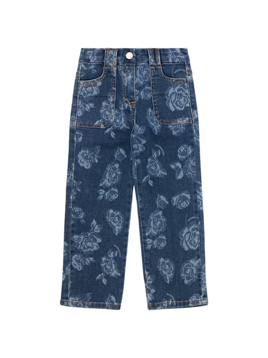 Monnalisa: Printed cotton blend denim jeans - デニム - kids-girls_0 | Luisa Via Roma
