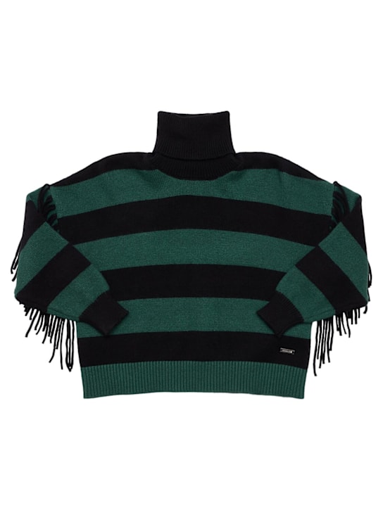 Monnalisa: Maglia collo alto in misto viscosa - Nero/Verde - kids-girls_0 | Luisa Via Roma