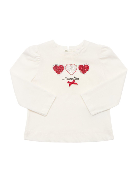 Monnalisa: T-shirt in jersey di cotone stampato - Bianco - kids-girls_0 | Luisa Via Roma