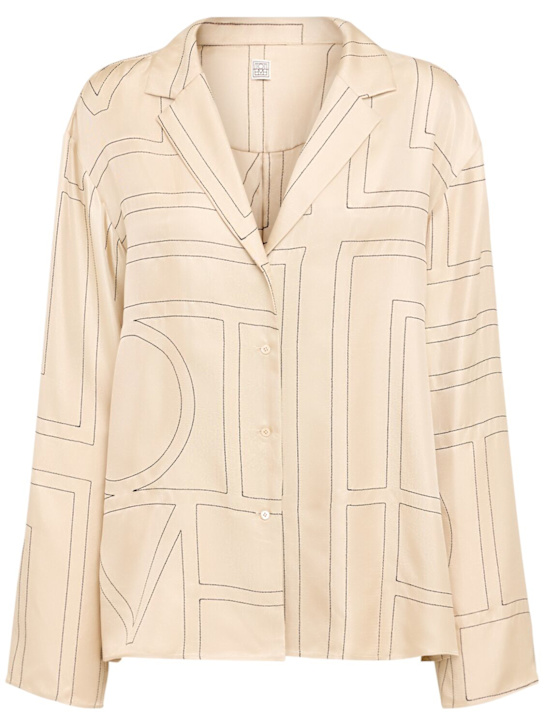 Toteme: Monogram embroidered silk shirt - Ivory - women_0 | Luisa Via Roma
