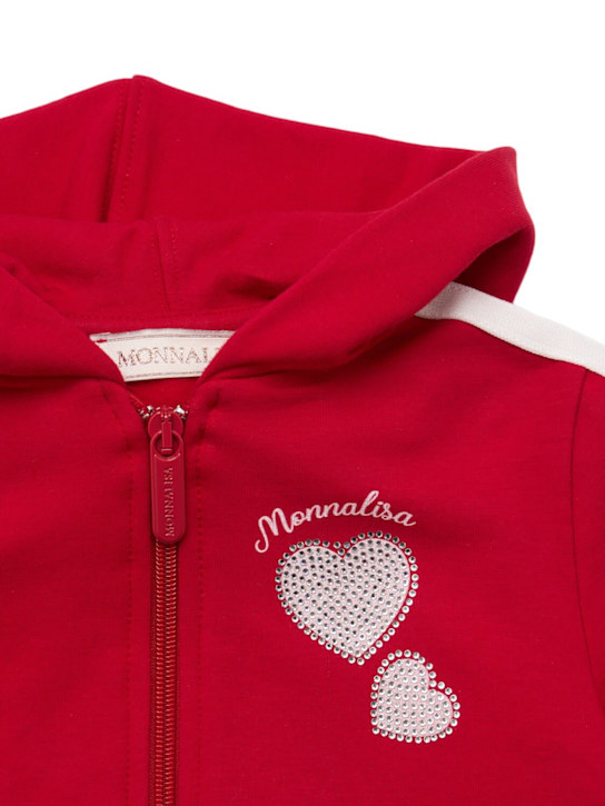 Monnalisa: Felpa in misto cotone con zip e cappuccio - Rosso - kids-girls_1 | Luisa Via Roma